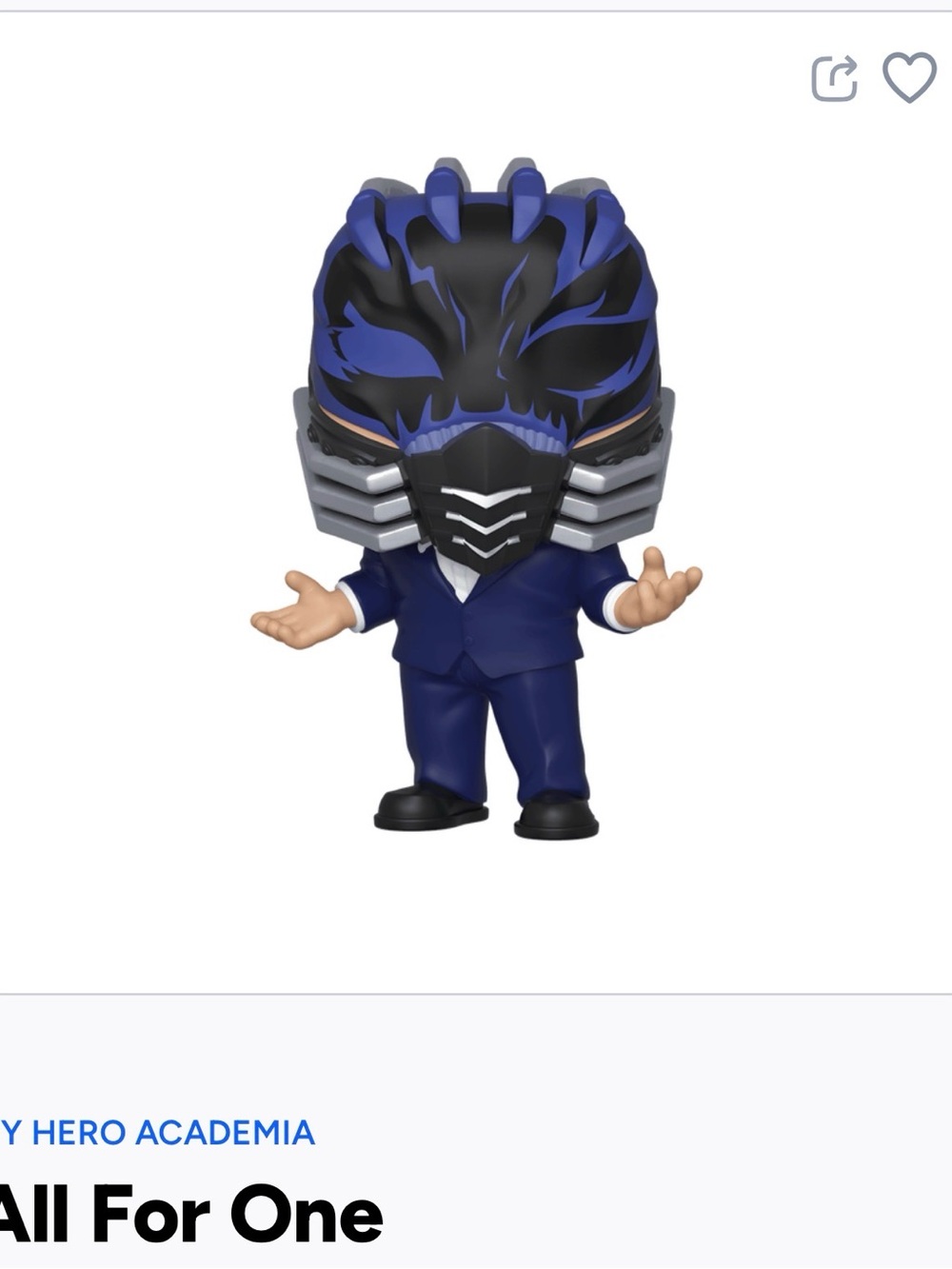 Funko All For One Blue and Black Vinyl Figure- My Hero Academia- 609